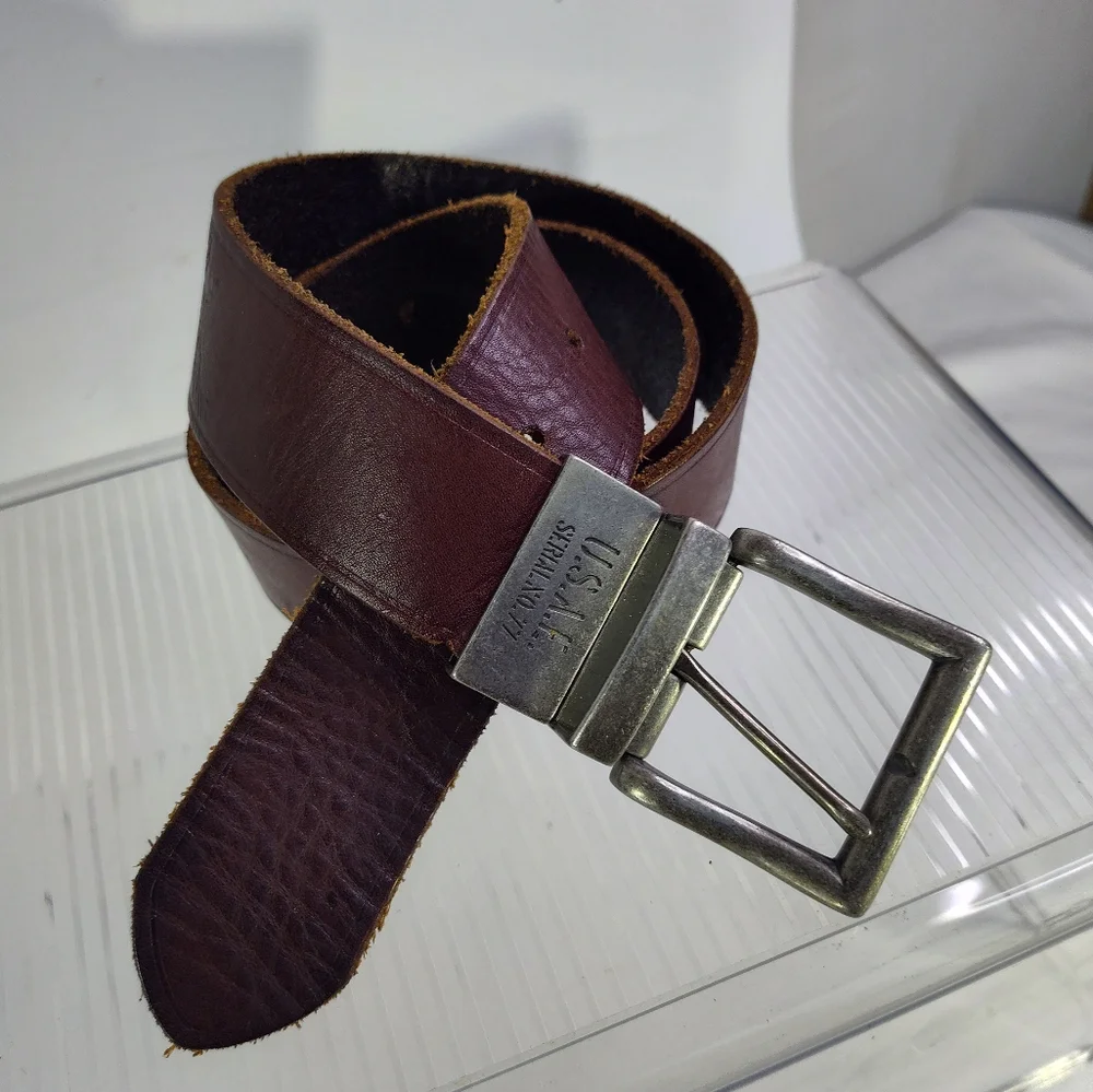 Vintage USAF Air Force Men's Brown Leather Belt Sz 30 - 34 Serial No. 77